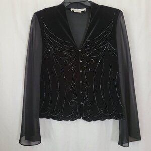 J.R. Nites Caliendo Blouse Black velvet beaded Sz 12 Cocktail Gothic Glam 90s